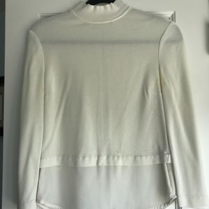 A.L.C. White Silk Mock Turtleneck with Exposed Zip